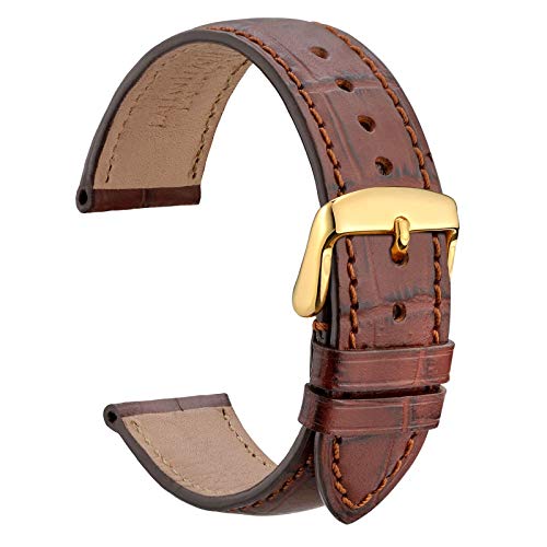 WOCCI 18mm Alligator Embossed Leather Watch Band,Brown Replacement Strap with Gold Buckle
