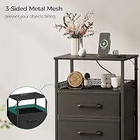JARHETUN Nightstand Set of 2 with Charging Station, Night Stands with LED Lights, 26.4 Inch Tall Bedside Table with Metal Shelf, Side Table with 2 Fabirc Drawers for Bedroom, Black — image 6