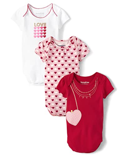 The Children's Place Baby Long Sleeve 100% Cotton Onesie Bodysuits, Burgandy Heart/Light Pink Hearts/Cloud Love 3-Pack, 3-6 Months #TOP26