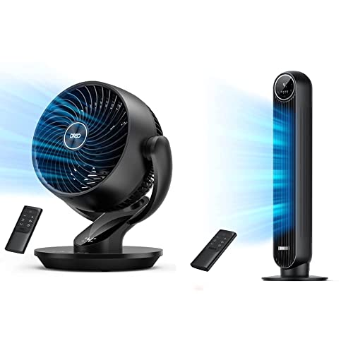 Dreo Table Fans For Home Bedroom, 9 Inch Quiet Oscillating Floor Fan With Remote, Air Circulator Fan & Nomad One Tower Fan With Remote, 24Ft/S Velocity Quiet Cooling Fan, 90° Oscillating Fan #TOP29
