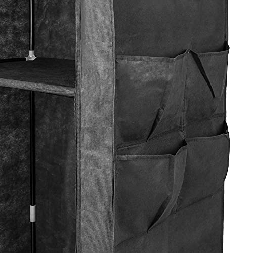 PrimeMatik - Garderobe Stoffschrank Faltschrank Kleiderschrank 70 x 45 x 155 cm schwarz mit Rolltor