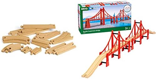 BRIO World 33402 Expansion Pack Intermediate | Wooden Train Tracks for Kids Age 3 and Up & World - 33683 Double Suspension Bridge | 5 Piece Toy Train Accessory for Kids Age 3 and Up