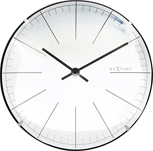 NeXtime Horloge Murale/de Table BIG Stripe Mini Dome, très silencieuse, Blanche, Ronde, ø 20 cm 3506WI