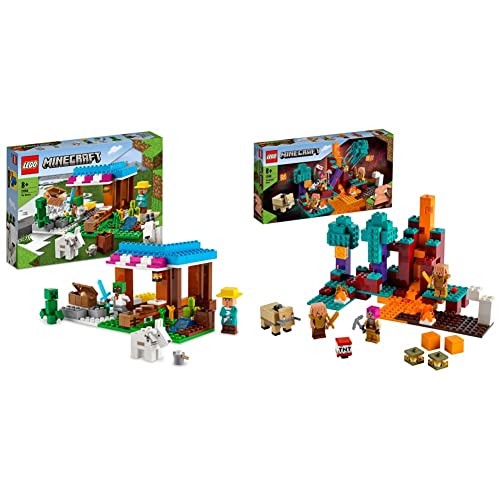 LEGO 21184 Minecraft The Bakery Modular Farm Village Building Set, Gift for Kids Aged 8 + & 21168 Minecraft The Warped Forest Nether Set with Huntress, Piglin and Hoglin Figures, Toys for Kids 8 +