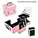 Makeup Train Case, MCvilla Professional Cosmetic Case Makeup Storage Organiser Box Durable PU & Aluminum Frame with 3 Trays, Mirror, Brush Holder and Key Lock - Pink (Flat Pink)