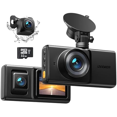 iZEEKER 3 Channel Dash Cam Front and Rear Inside, 2K Single, 1080P Triple Dash Camera for Cars with MicroSD Card, Infrared Night Vision for Taxi Driver, Accident Record, Loop Recording, Parking Mode Cover