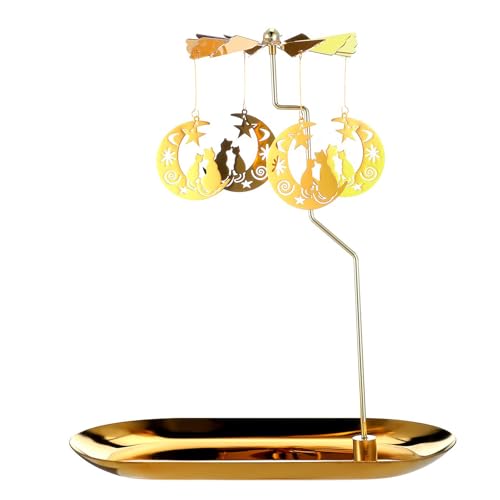 Portavelas Giratorio con Bandeja, Portavelas Giratorio Dorado, Portavela Giratorio Dorado, Portavelas de Carrusel Dorado con Bandeja, Portavelas Giratorio de Navidad para Boda, Decoración de Mesa