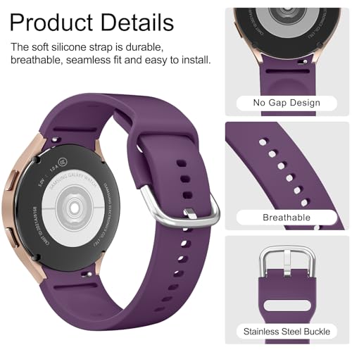 Straps Compatible with Samsung Galaxy Watch 7/6/5/4 Strap 40mm 44mm,20mm Adjustable Original Style Silicone Sport Replacement for Samsung Galaxy Watch 7/6/5/4 Women Men (Dark Purple) - Image 3