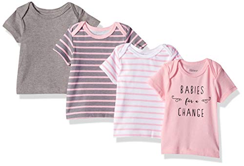 Hanes unisex baby Ultimate Flexy 4 Pack Short Sleeve Crew Tees T Shirt Set, Steel Pink Stripe, 12-18 Months US