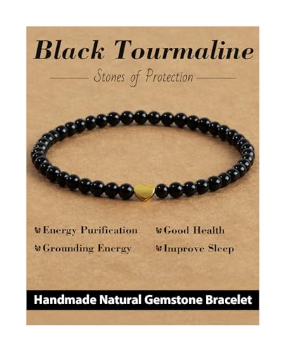 Handmade Beaded Bracelets for Women, 4mm Natural Stone Crystal Healing Gemstone with 925 Gold Silver Heart Beads, Yoga Meditation Stretchy Bracelet, Love Jewelry Gift