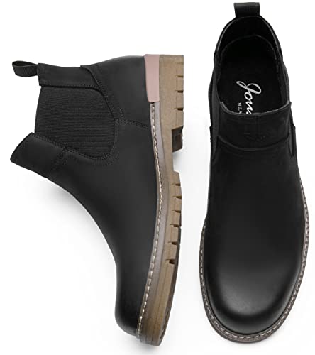 Jousen Chelsea Boots Men Leather Casual Retro Slip On Boots Elastic Fashion Ankle Boots For Men (Amy8141 Black 12) #TOP7