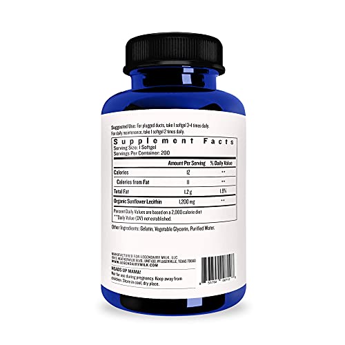 Legendairy Milk® Sunflower Lecithin, 1200Mg Of Organic Sunflower Lecithin Per Softgel, 200 Count Bottle #TOP3