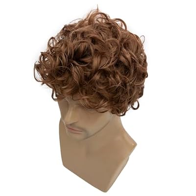 Mens Wig Short Curly Blonde Wig Heat Resistant Synthetic Cosplay Replacement Wigs for Men