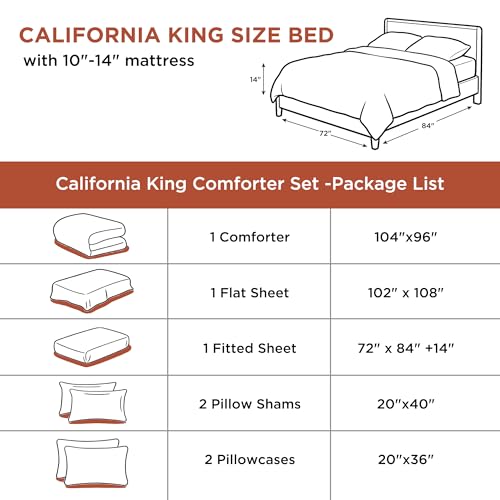 Andency Burnt Orange California King Comforter Set - 7 Pieces Terracotta Bed in a Bag Cal King Bedding Comforter Sets, Summer Solid Soft Lightweight Comforter with Sheets, Pillowcases & Shams by Andency - Image 6