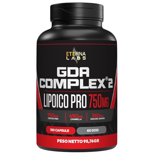 Acido Alfa Lipoico GDA Complex 180 Capsule 750mg/dose con Cannella e Melone Amaro - Integratore ALA per Metabolismo Energetico e Stress Ossidativo