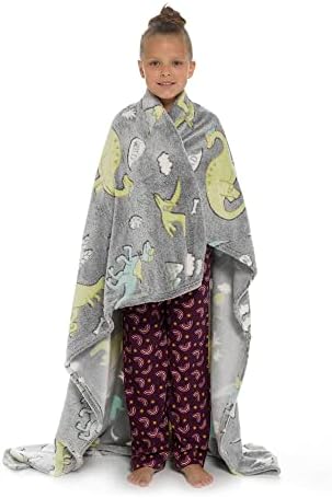 Habigail Fleece Blankets for Kids Ultra Cosy Soft Glow In The Dark Childrens Fluffy Warm Bedroom Accessories Bed Throw Boys Girls Gifts (Dinosaur)