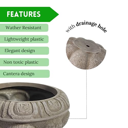 Elly Décor Plastic Cantera Planter 10X5 In. Pot Cantera Design Decorative For Indoor And Outdoors Plants Round Flower Pot White Cantera #TOP2