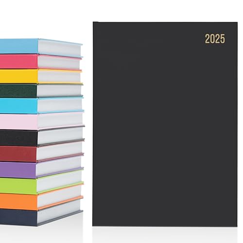 Agenda de 2025, tamaño A4, una página por día, con tapa dura, año completo, calendario diario, color negro (idioma español no garantizado)