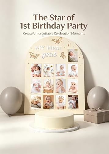 My First Year Photo Frame, Wooden Milestone Keepsake with Pre-marked 12 Monthly Infant Development Picture Slots, Wall Mountable Photo Board for Baby 1st Birthday Celebration, Lovely Shower Gift — view 4