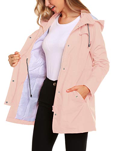 ZHENWEI Womens Lightweight Hooded Waterproof Active Outdoor Rain Jacket Pink L