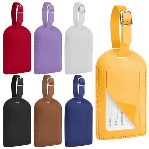 Hengxinc 7 Stück PU Leder Kofferanhänge Gepäckanhänger, 7 Farben Leder Namenschild Koffer Anhängeetiketten, Wiederverwendbar Kofferanhänger Koffer für Koffer Gepack Tasche