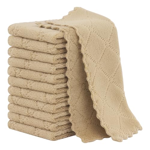 Homaxy Super Soft 12 Pack Coral Velvet Dish Cloths, 7" x 9", Tan