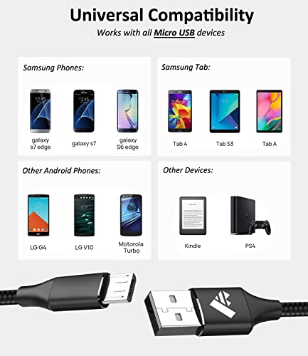 Micro Usb Cable, 3Ft 2Pack Android Charging Cable Short Fast Phone Charger Cord Nylon Braided Durable Usb Cable For Samsung Galaxy S7 Edge S6 S5 S2 J7 J5 J3 J3V J2,Note 5 4,Lg G4,Htc,Ps4,Camera,Mp3 #TOP2