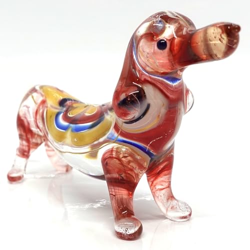 Sansukjai Dackel-Miniatur-Figuren, Hundetiere, mundgeblasene Glaskunst, goldener Rand, Sammlerstück, Geschenk, Dekoration (10,2 cm, mehrfarbig)