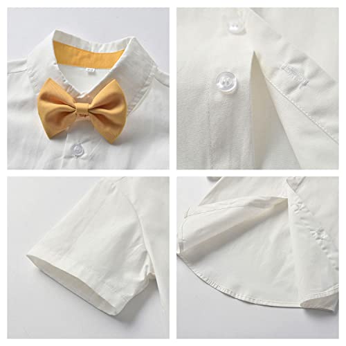 Image of Volunboy Baby Boy Formal Short Set Toddler Summer Gentleman Outfit Kid Short Sleeve Bowtie Shirt Suspender Shorts Suit