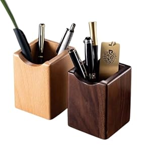 2 Pack Wood Pen Pencil Holder Stand Multi Purpose Natural Wood Pencil Cup Pot Desk Organizer Storage Box (2 Pack (1 Beech + 1 Walnut))