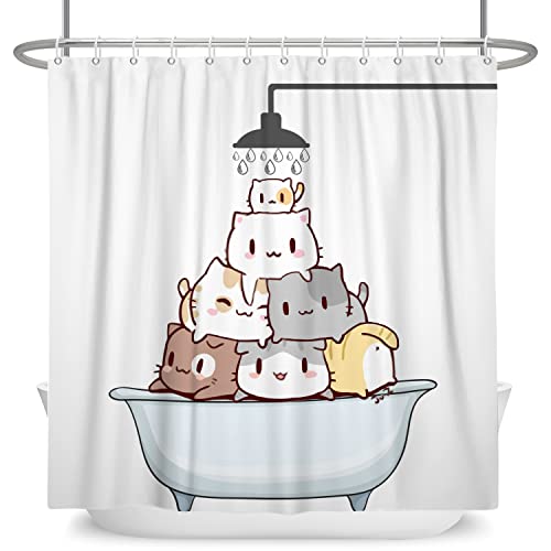 Ttincceer 71x71inch Cute Cat Shower Curtain Cartoon Cat in Bathtub Shower Bath Curtain Waterproof Funny Animal Pets Shower Curtains Washable Bathtub Curtain 180.00 x 180.00 cms - Image 4