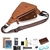 newsbirds Sac de Poitrine pour Hommes en Cuir Véritable Sacs Bandoulière Triangulaire Décontracté Sac de Messager Antivol Polyvalent Léger pour Voyage Travail, Marron #3