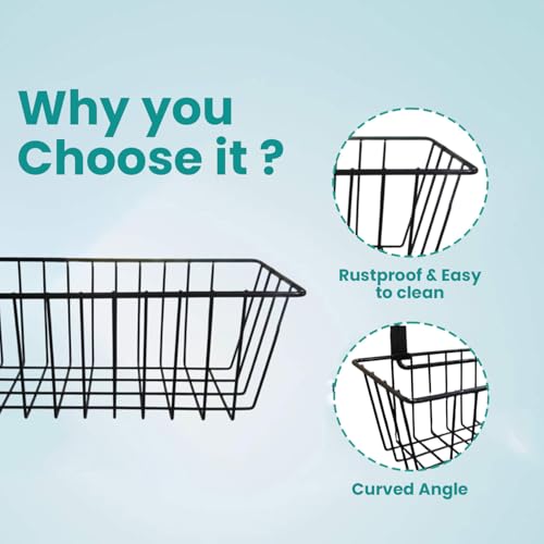 Image of Go Hooked Metal Wire Multipurpose Over Door Basket Hanging Cabinet Storage Organizer Bin for Kitchen Pantry Bathroom Black Space Saving Versatile Compact and Durable Set of 3