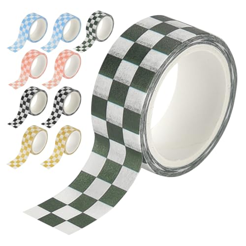 SHINEOFI Cinta Washi Cuadriculada 10 Rollos Colores Variados para Scrapbooking Cinta Decorativa de Papel Adhesivo Adecuado para Manualidades Planificadores y Álbumes de Recortes