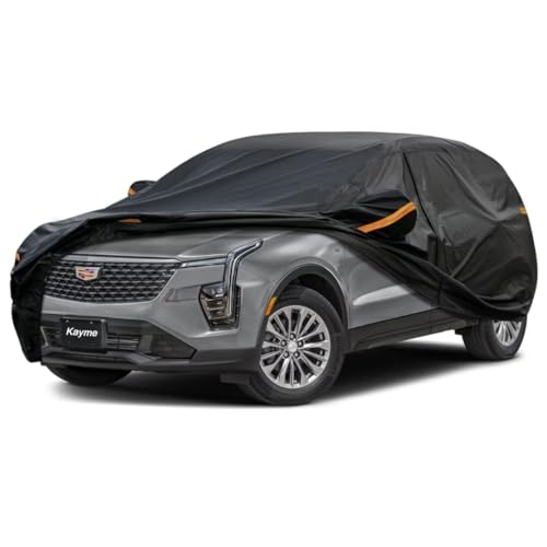 Kayme SUV Car Cover Fit for Cadillac XT4 (2019-2025) Automobiles All Weather Waterproof, Outdoor Cover Sun Rain Protection, with Lock and Zipper Door.Black black Custom Fit Cadillac XT4