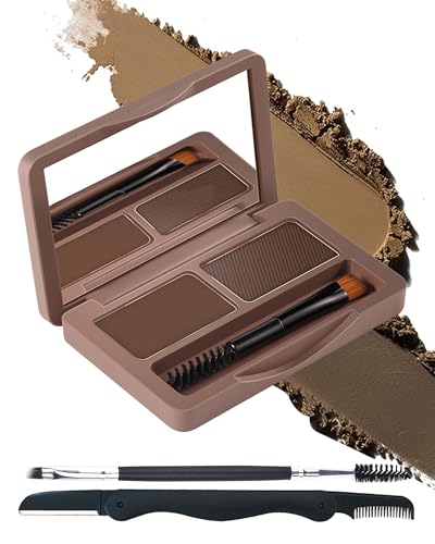 Palette de poudre à sourcils bicolore imperméable, ensemble de Longue Tenue maquillage pour sourcils, Résultat Naturel Facile à colorer, pour faconner les sourcils naturels, Avec Pinceau et Miroir