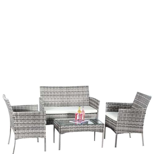 COSMO BUY 4 Piece Rattan Garden Furniture Set Outdoor Patio Sofa, table and chairs garden table Ideal for Pool Side, Balcony, Outdoor and indoor Conservatory Patio Set (Mix Grey Rattan Only)