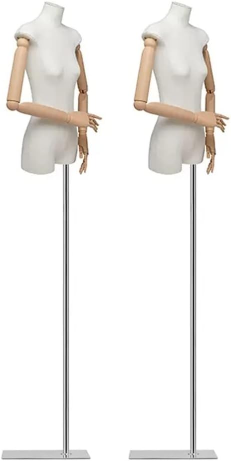2Pcs Adjustable Female Mannequin Dress Form with Detachable Head, 64.9-82.6in Height, Linen Body Model on Triangular Base for Clothing, Jewelry & Sewing Display, Size S/Small