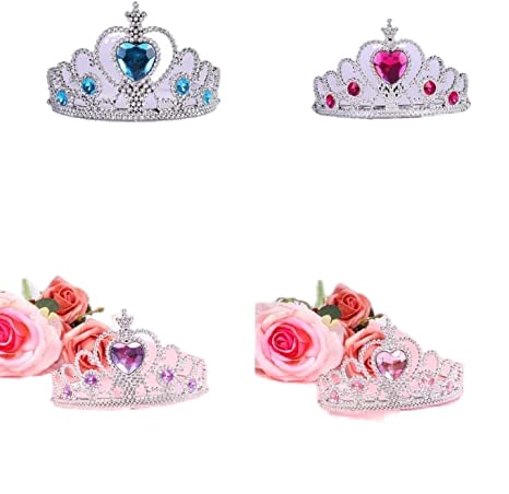 4 Piece Set of Girls Princess Rhinestone Crown Color Crystal Tiara Princess Crown Crystal Silver Tiara Crown Band for Little Girls Wedding Princess Birthday Crown Party Decoration Supplies