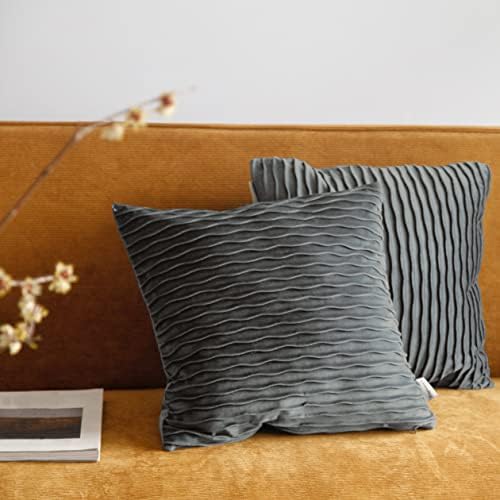 Pagnanno. Set of 2 Soft Velvet Cushion Covers 45x45cm(18x18 Inches) Waves Throw Pillow Cases Square Cushion Covers for Chairs,living room,bedroom with Invisible Zipper (18"x18" (Pack of 2), Dark Grey)