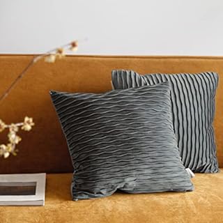 Pagnanno. Set of 2 Soft Velvet Cushion Covers 45x45cm(18x18 Inches) Waves Throw Pillow Cases Square Cushion Covers for Chairs,living room,bedroom with Invisible Zipper (18"x18" (Pack of 2), Dark Grey)