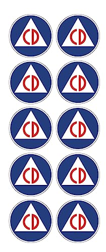 Civil Defense Stickers Set of 10 (1" Diameter) Civil Defence Protection Decals CD