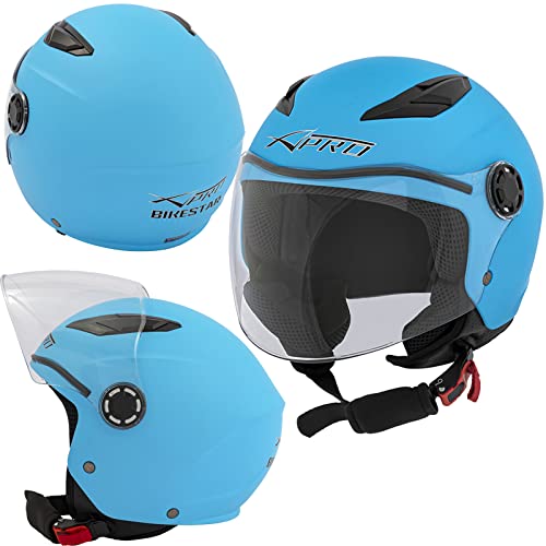 Casque Moto Scooter Enfant Unisexe Jet Sécurité Approuvé ECE 22 06 Bleu Clair M