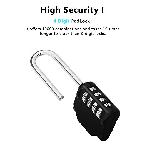 Zhege Long Shackle Padlock, 4 Digit Combination Lock, Resettable Weatherproof Combo Lock For School, Gym Employee Locker, Outdoor, Fence #TOP1