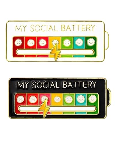 Yotlein 2 peças Social Battery Pin, My Social Battery P-in, pino de bateria social, pinos ajustáveis com 7 emoções, Batt-ery Creative Lapel P-in, broches e alfinetes elegantes (preto e branco)
