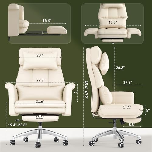 Image of FLEXISPOT Oversized Big and Tall Office Chair, 180 Flip Armrests for Pets&Cross Legged, Computer Desk Chair with Footrest, Lounge Chairs for Home Office Gaming Working, ScratchSafe Air Leather, Beige