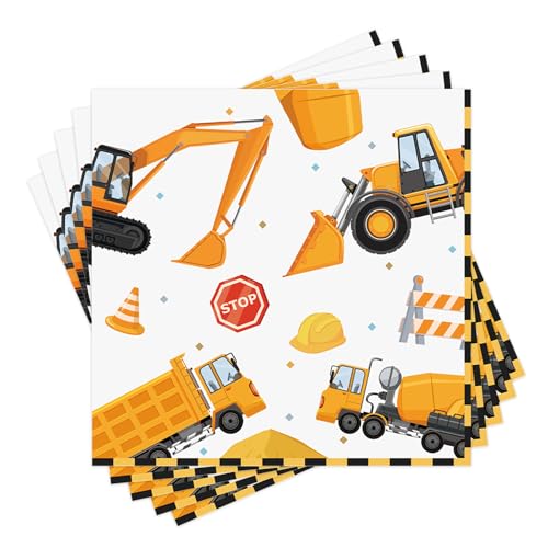 Image of 20 Pcs Construction Paper Napkins, Excavator Disposable Party Serviettes Luncheon Dinner Cocktail Napkins for Construction Theme Kids Boys Birthday Party Decorations (Construction)