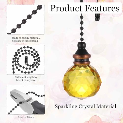 Image of MECCANIXITY 2Pack Ceiling Fan Pull Chain, 12 Inch Decorative Ornaments Crystal Pendant Pull Chain Extension for Ceiling Fans Light Lamp, Yellow