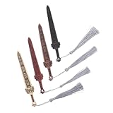 DEARMAMY 4 Piezas Marcapáginas de Madera con Forma de Espada Katana Borlas Decorativas Colgante Retro Chino para Marcar Páginas y Manualidades