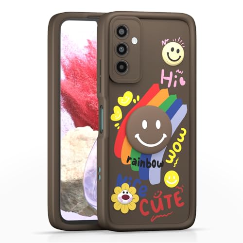 Image of Pikkme Back Cover for Samsung Galaxy M34 5G / F34 5G | Soft Silicone| Cute Rainbow Smile & 3D Cartoon Flower Design | Shockproof Raised Camera Protection Bumper Case (Brown)